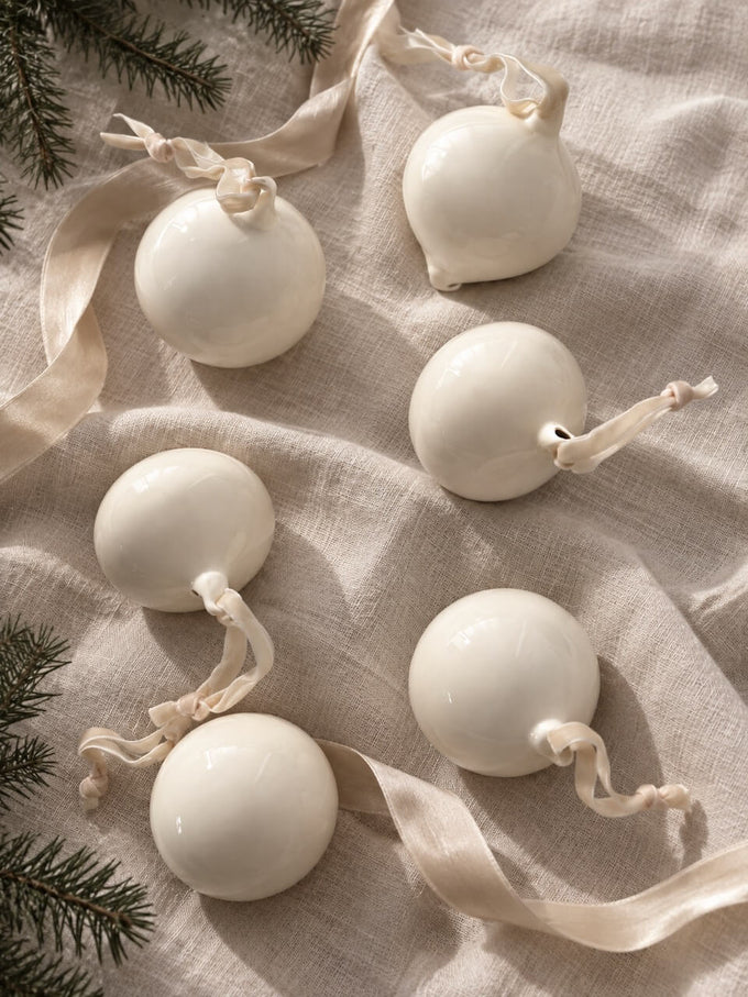 Antique White Glass Baubles - Set of 6