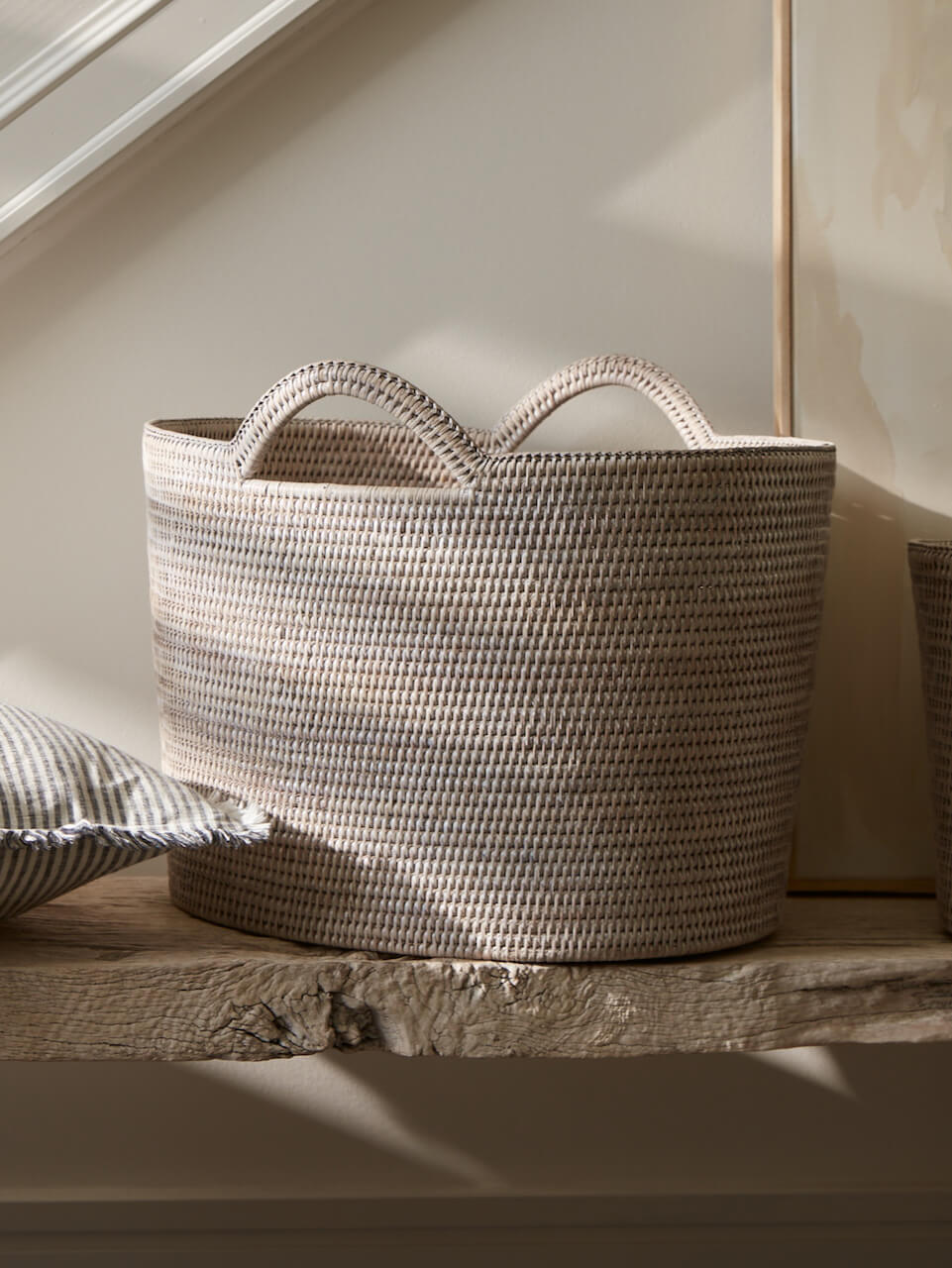 Nairn Rattan Bucket Basket - White