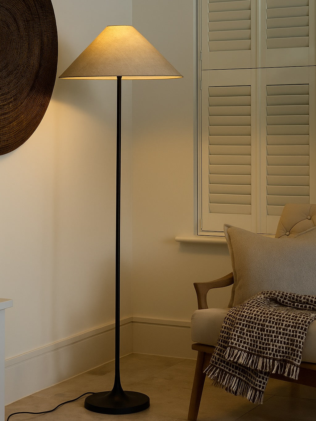 Ivar Black Metal Floor Lamp with Natural Shade