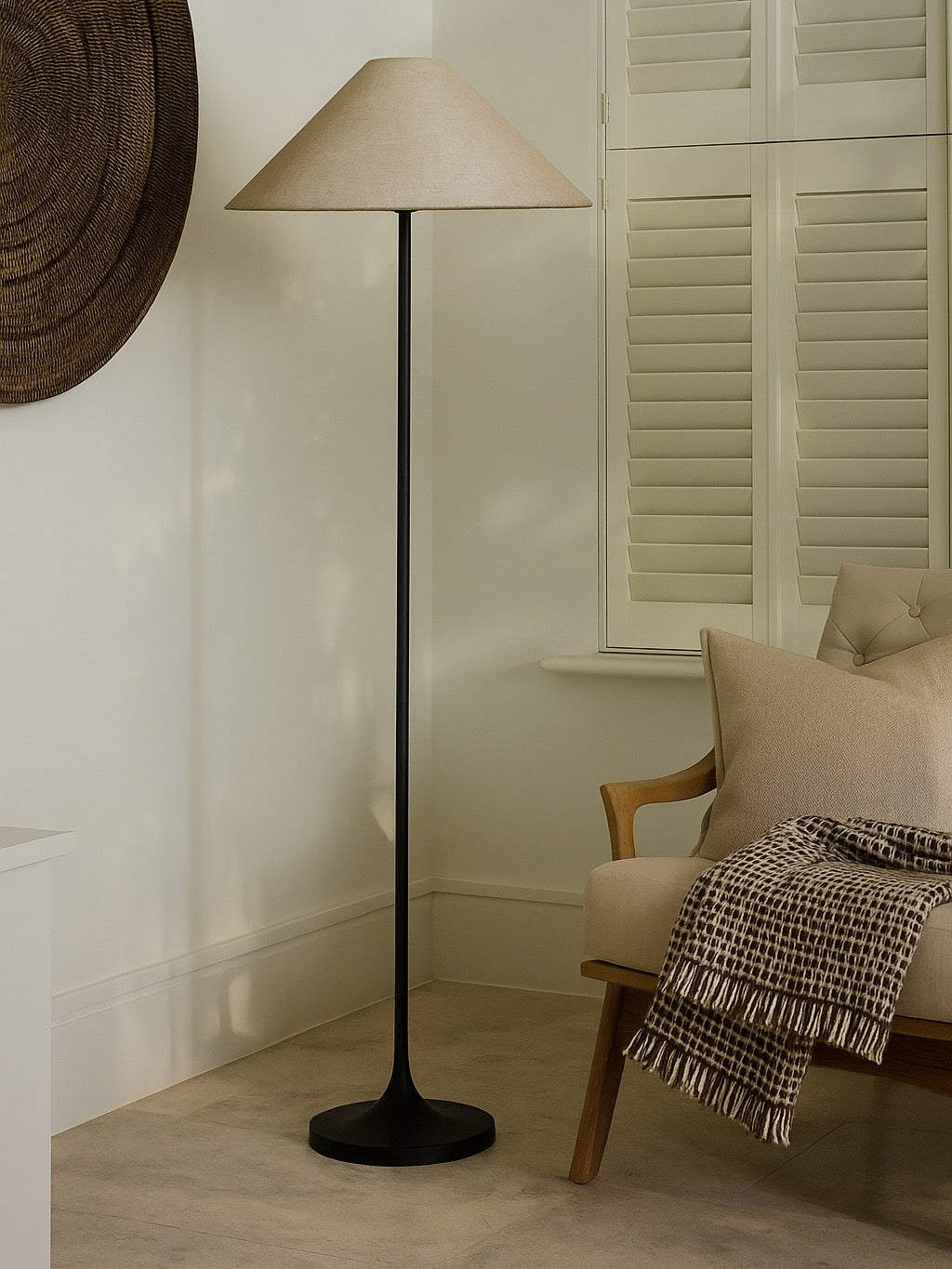Ivar Black Metal Floor Lamp with Natural Shade