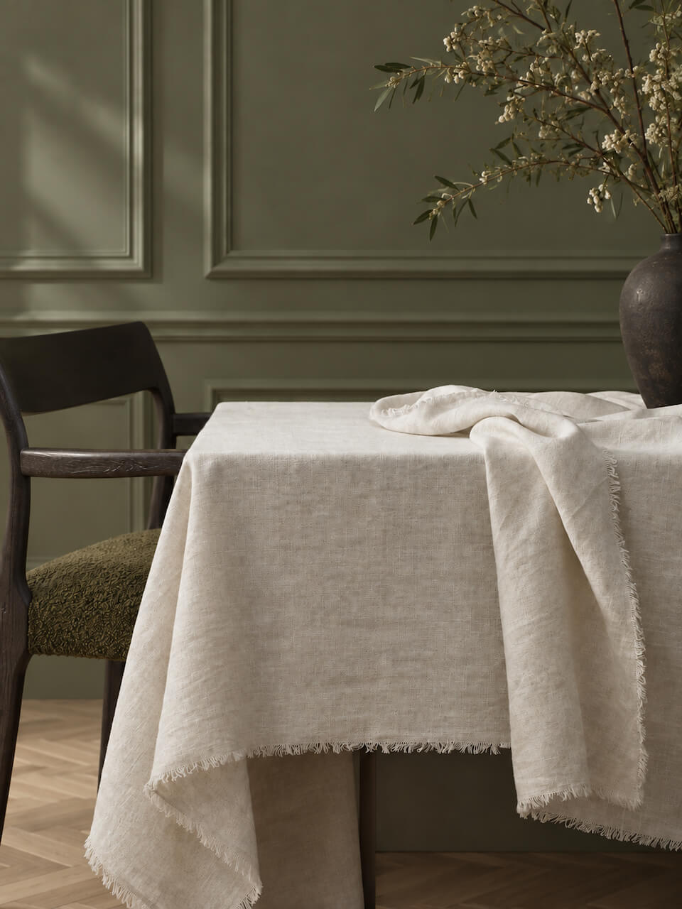 Antique White Linen Tablecloth