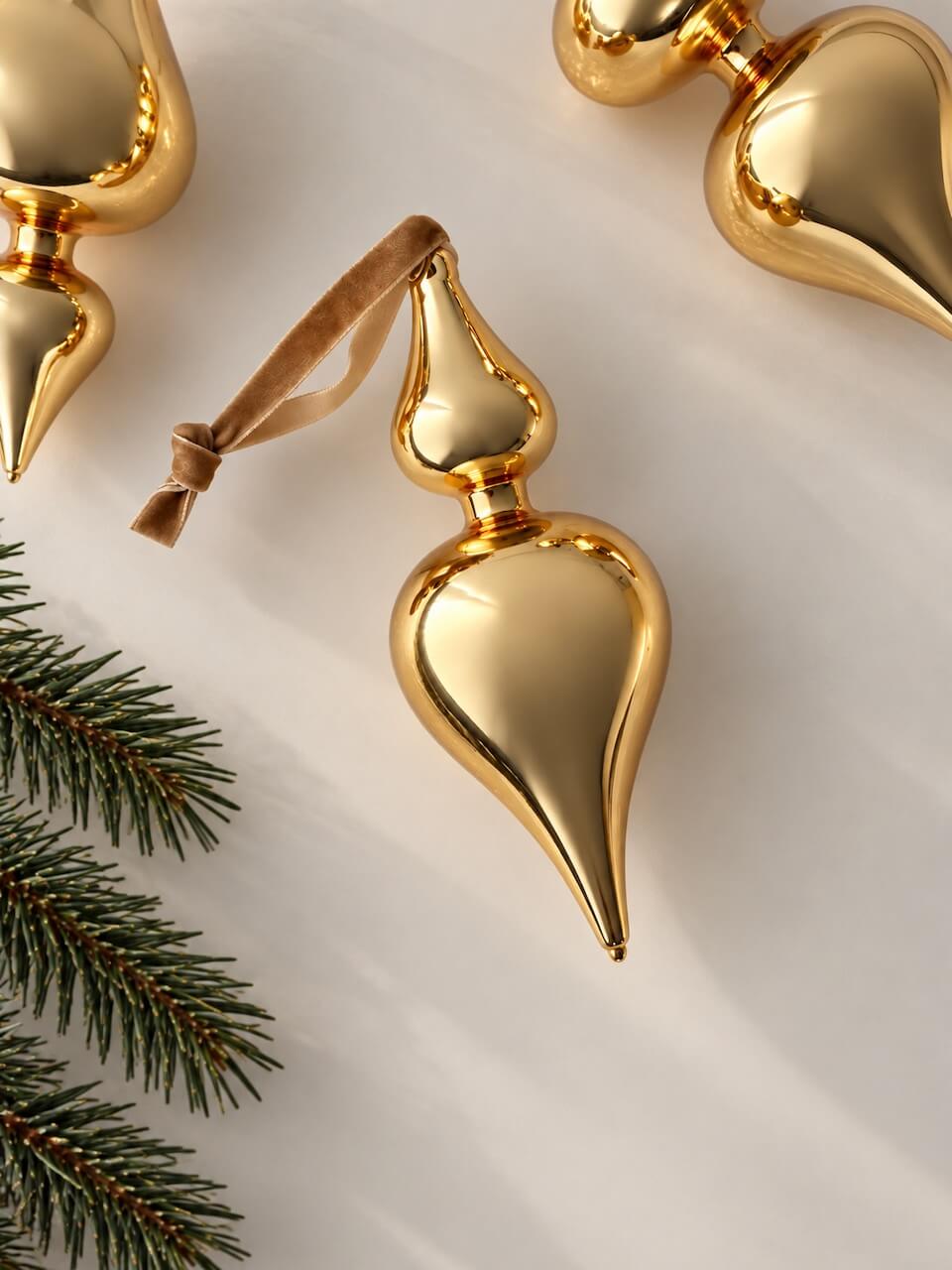 Gold Drop Glass Decorations - Set of 3
