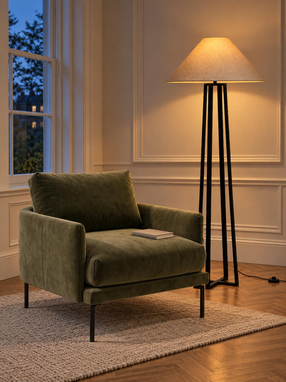 Zane Black Floor Lamp with Natural Fabric Shade