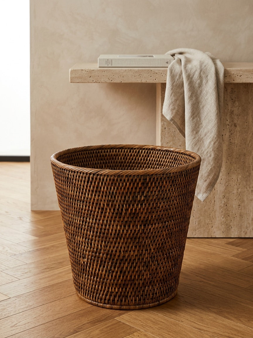 Fife Rattan Waste Paper Basket - Antique Brown
