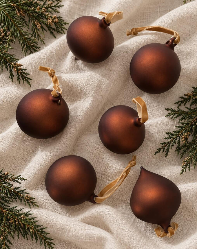 Frosted Bronze Glass Baubles - Set of 6