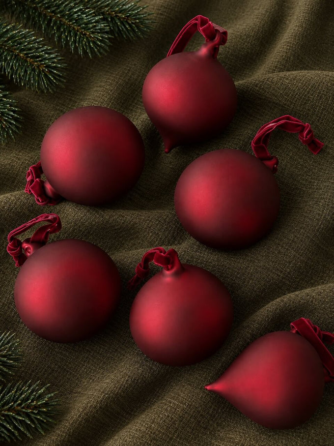 Set of 6 Frosted Soft Burgundy Baubles