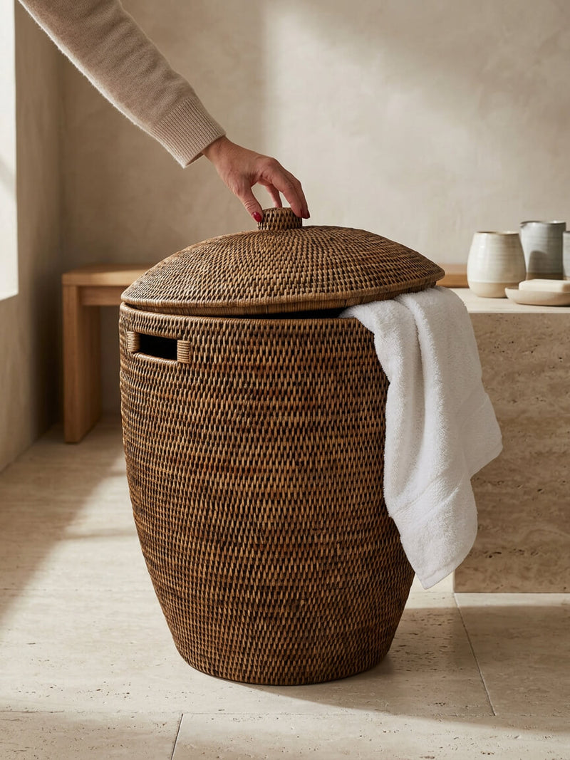 Jarra Rattan Laundry Basket - Antique Brown
