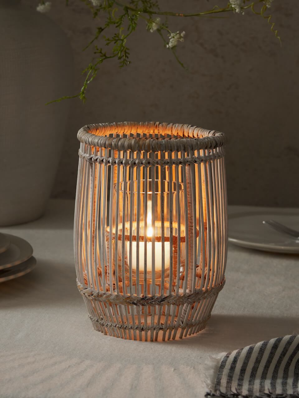 Leve Rattan Lantern - White