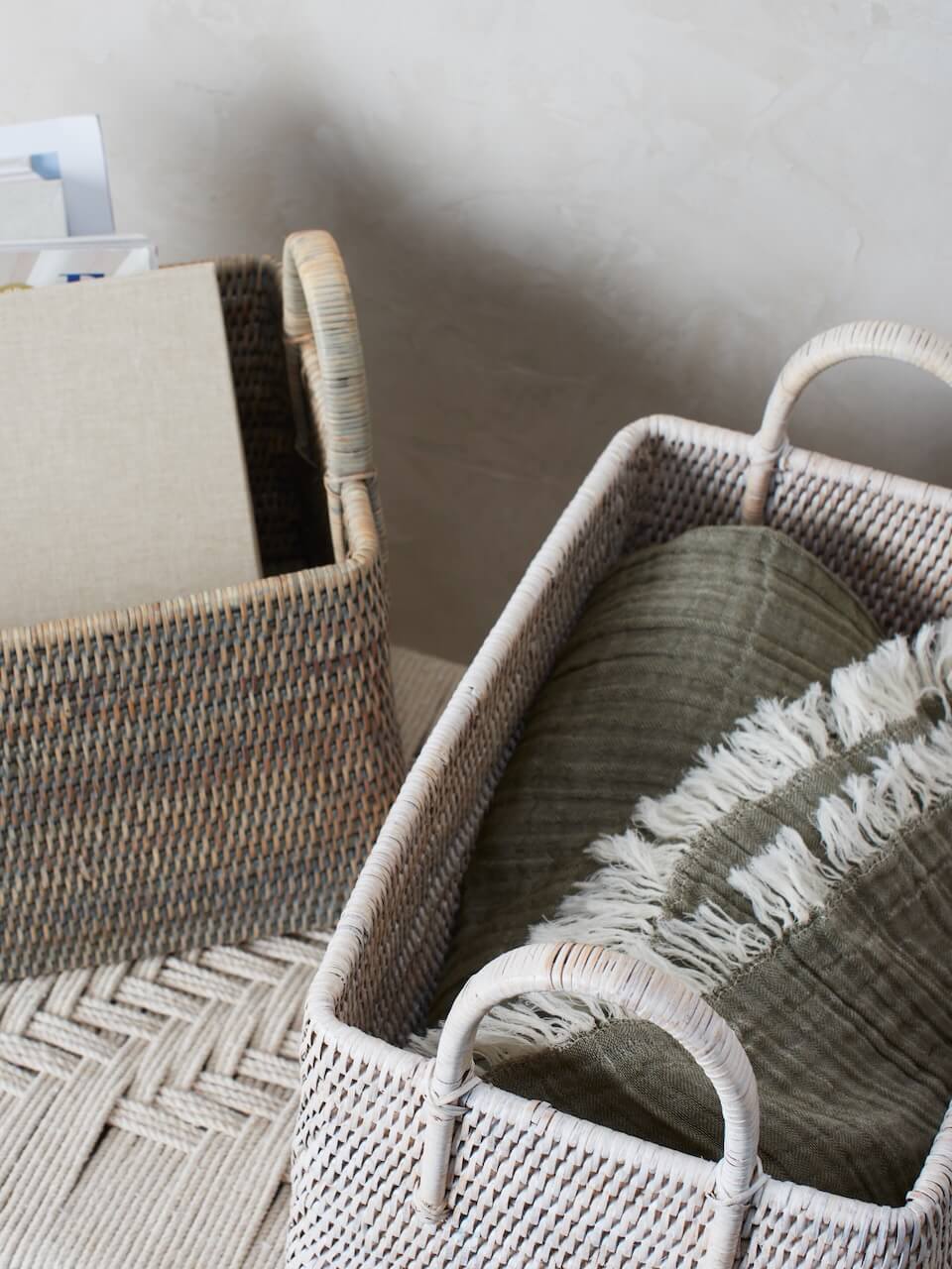 Elgin Rattan Magazine Basket - White
