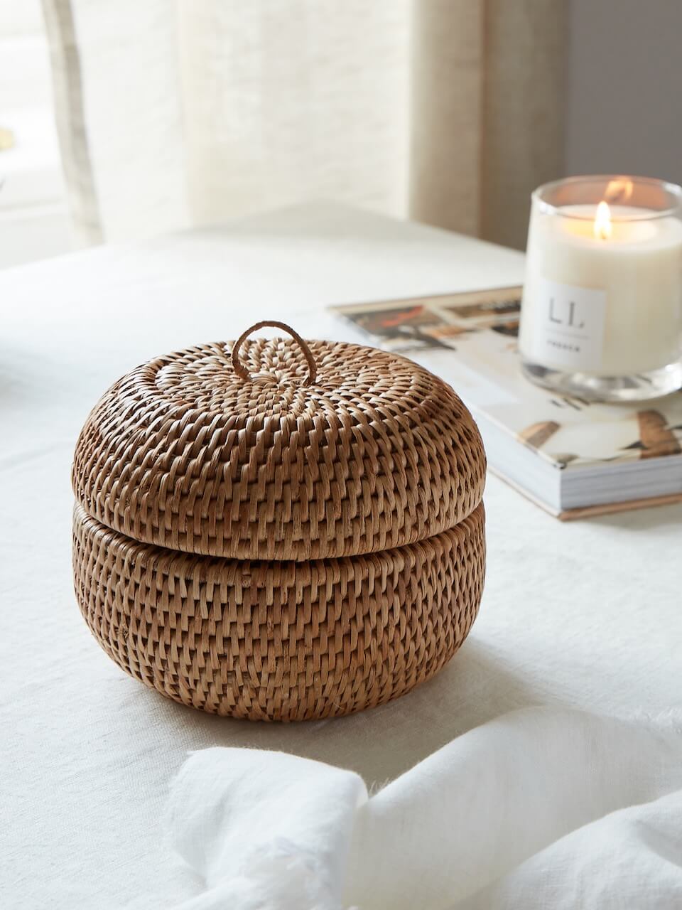 Ely Round Rattan Storage Box - Natural - Small