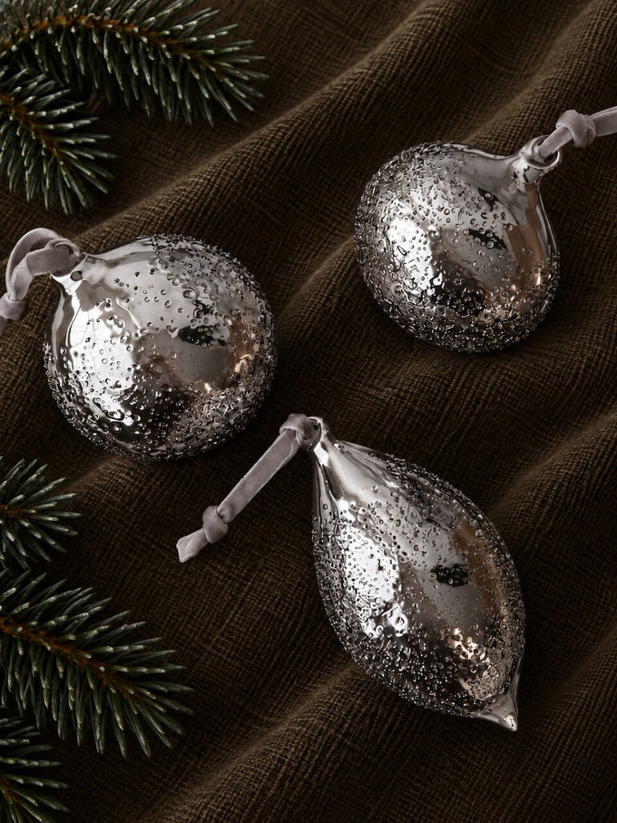 Silver Textured Glass Baubles - Set of 3