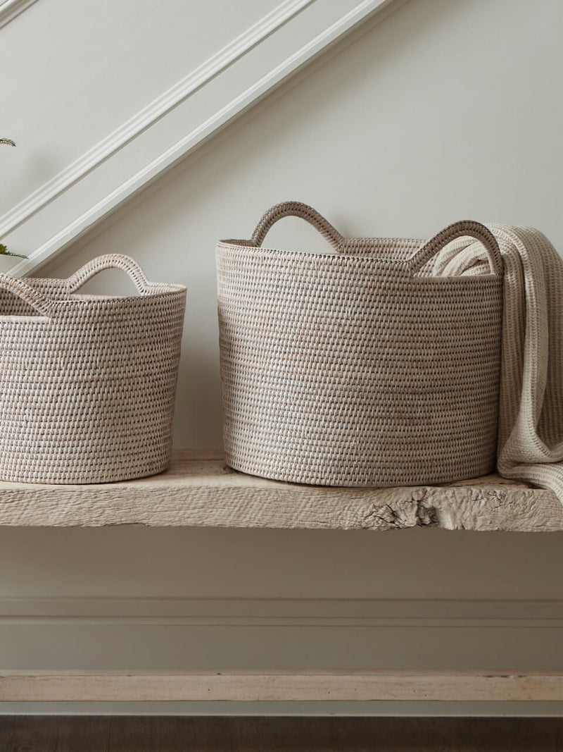 Nairn Rattan Bucket Basket - White