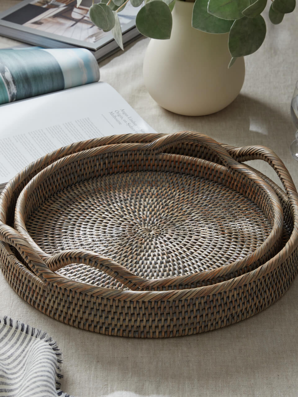 Firth Rattan Round Tray - Grey