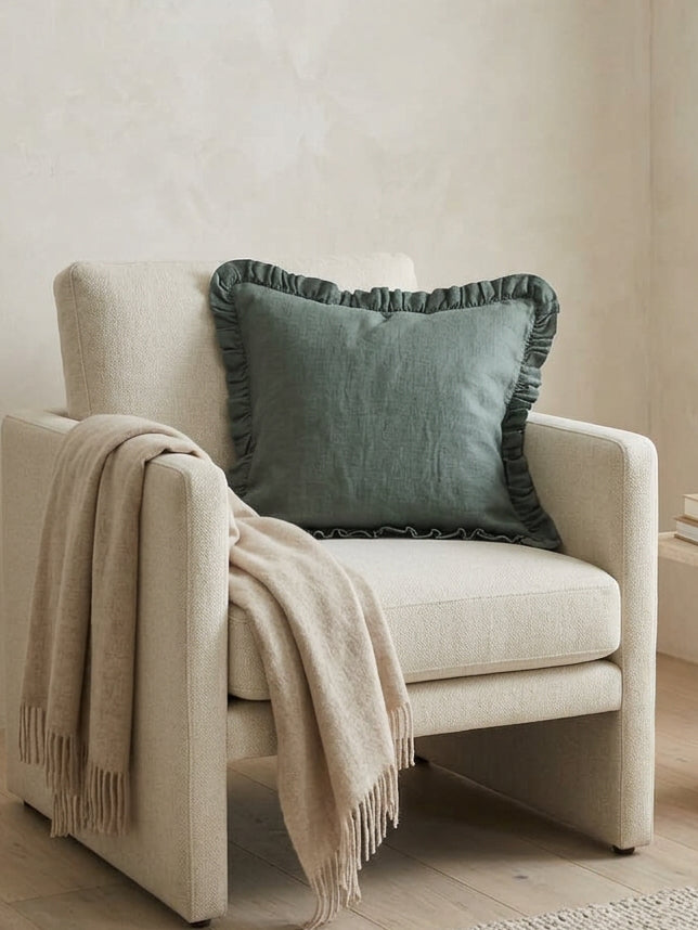 Frill Cushion Cover Forest Green