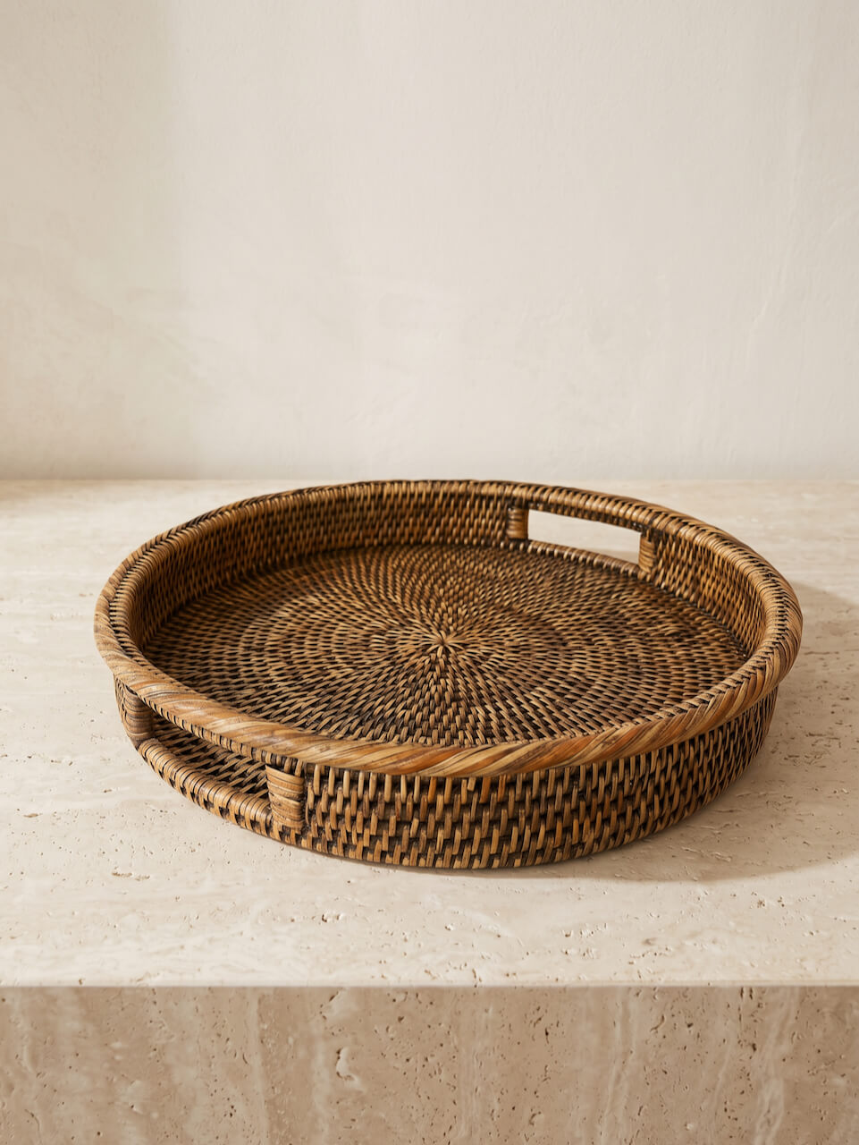 Alden Round Rattan Tray - Antique Brown