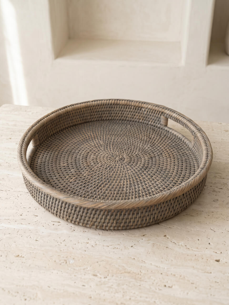 Alden Round Rattan Tray - Grey