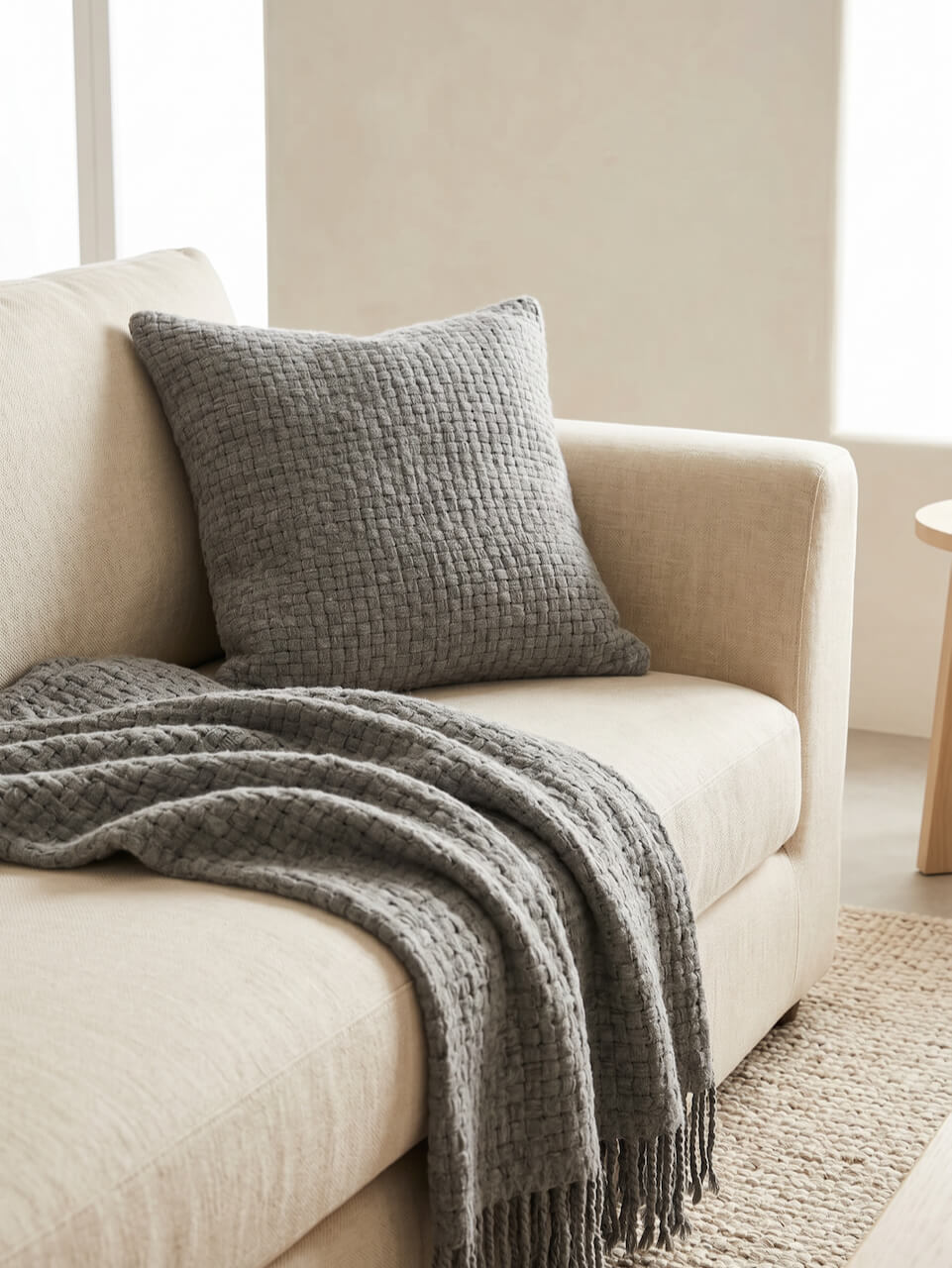 Grey Basket Weave Wool Cushion Cover 50x50