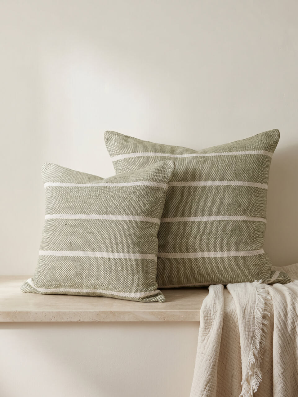 Green Stripe Cotton Cushion Cover