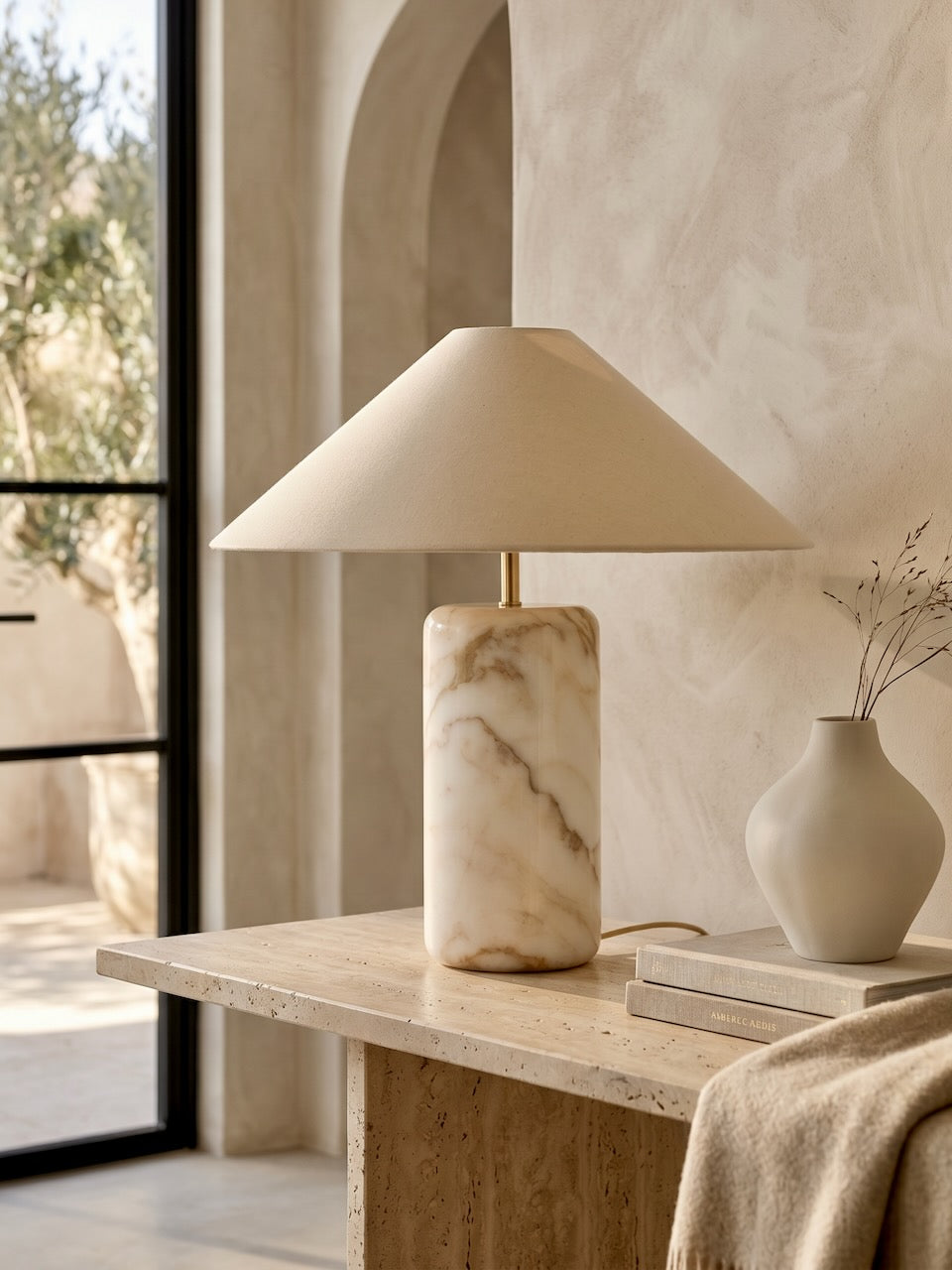 Nura Calacatta Gołd Marble Table Lamp & Shade