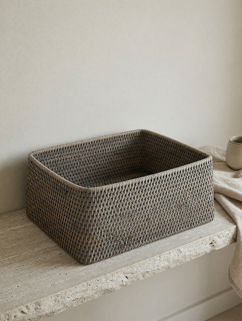 Blair Rattan Shelf Basket - Grey
