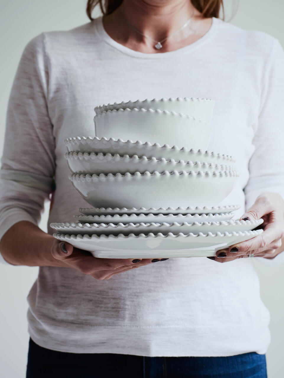 Close view of a Pearl Portuguese stoneware dinner plate