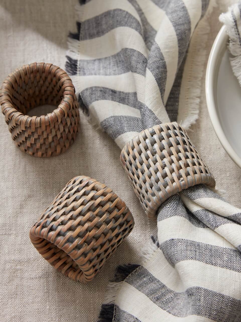 Iona Rattan Napkin Rings - Grey - Set of 6