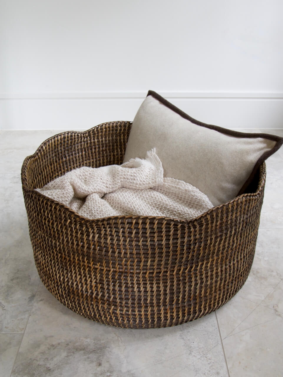 Skye Rattan Scallop Edge Basket Large - Antique Brown