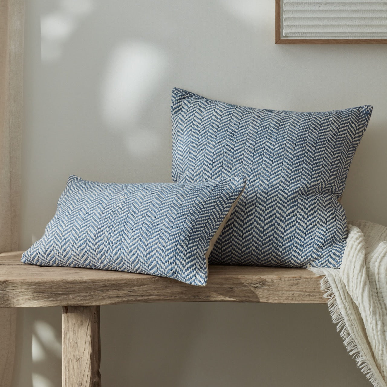 Blue Herringbone Cushion Cover available in square and rectangular size 