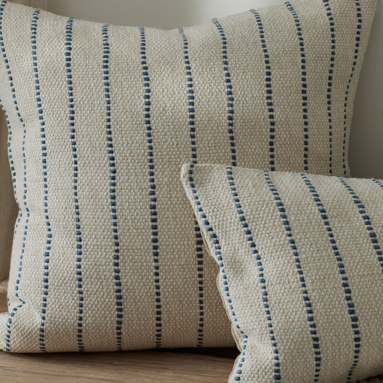 Blue Ticking stripe Cushion Cover from Layered Lounge 