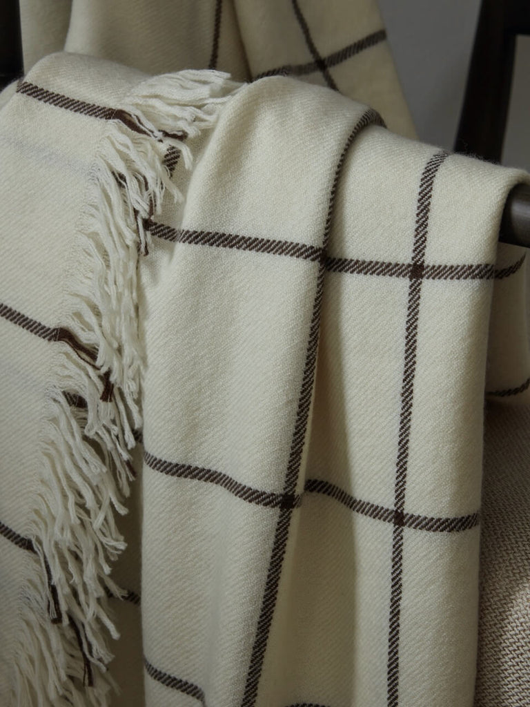Checked Throws Cream & Brown Check Wool Throw