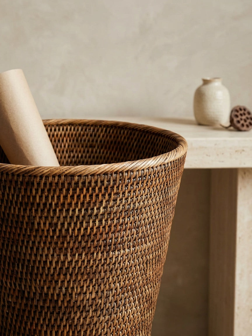 Fife Rattan Waste Paper Basket - Antique Brown