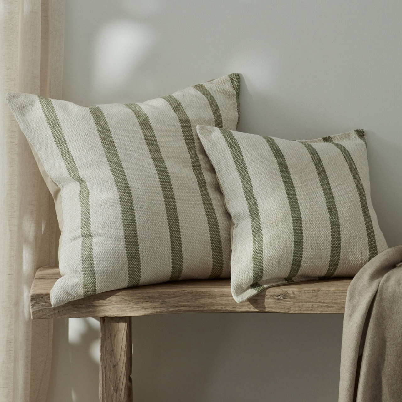 Cream and Green Stripe Cushion Covers by Layered Lounge 