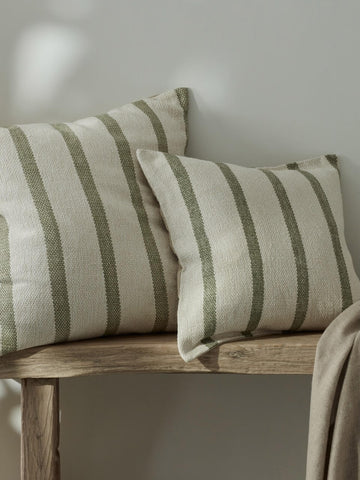 Green and Cream Stripe Cushion Cover - Main Image