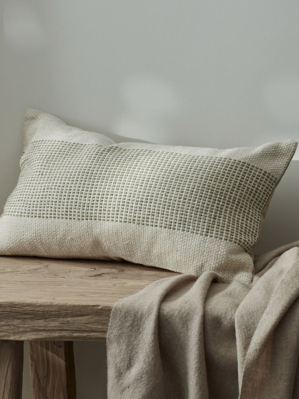 Green and Cream Woven Cushion Cover