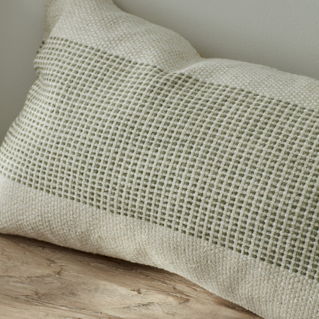 Green & Cream Woven Cushion Cover