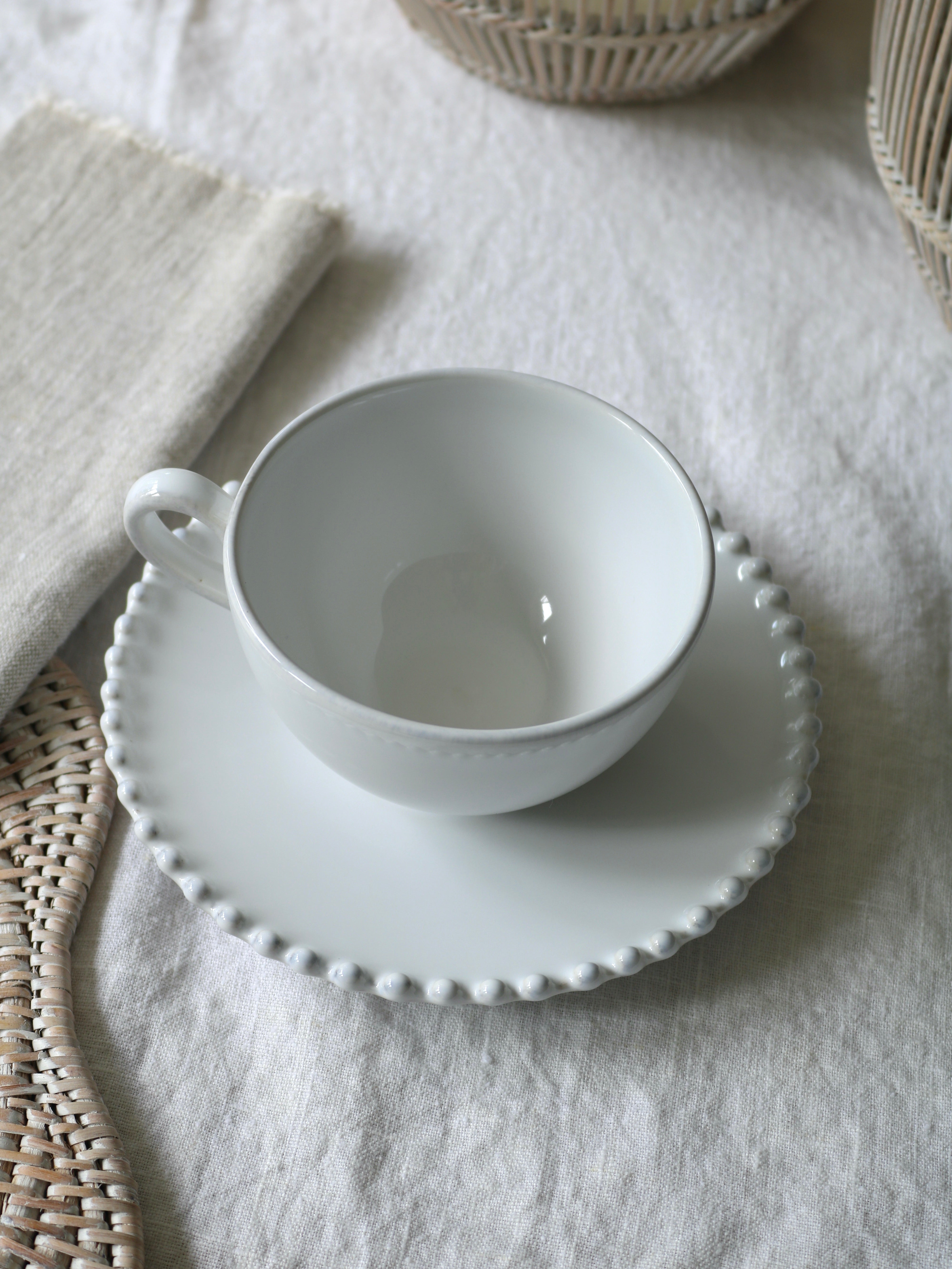 Pearl Stoneware Tea Cup and Saucer