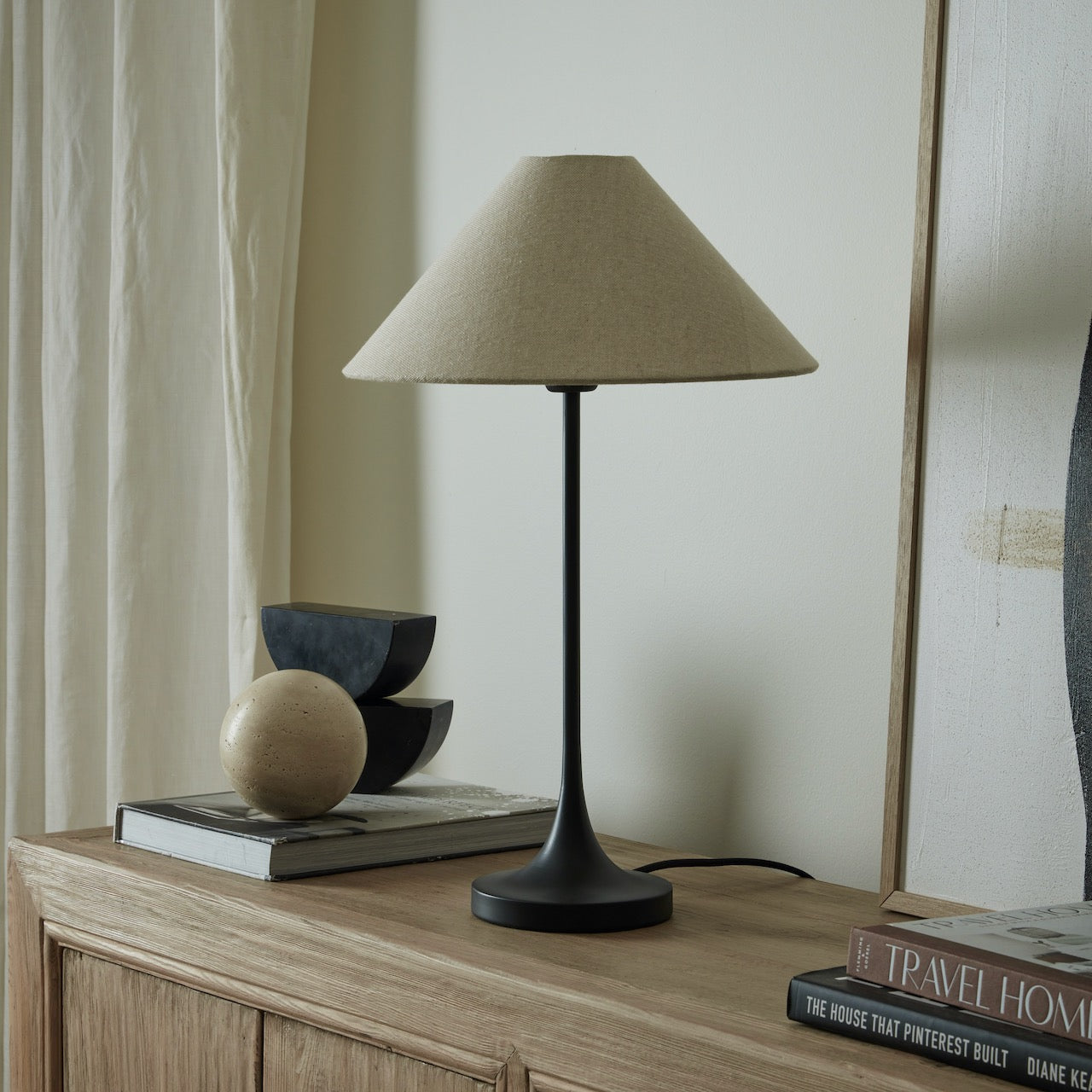 Ivar Black Table Lamp with Natural Shade
