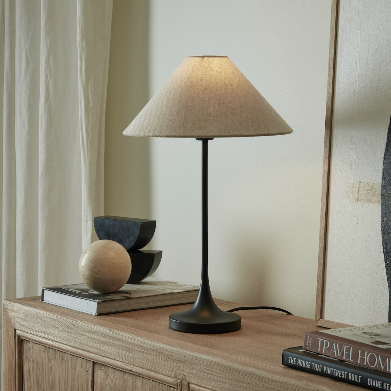 Ivar Black Table Lamp with Natural Shade
