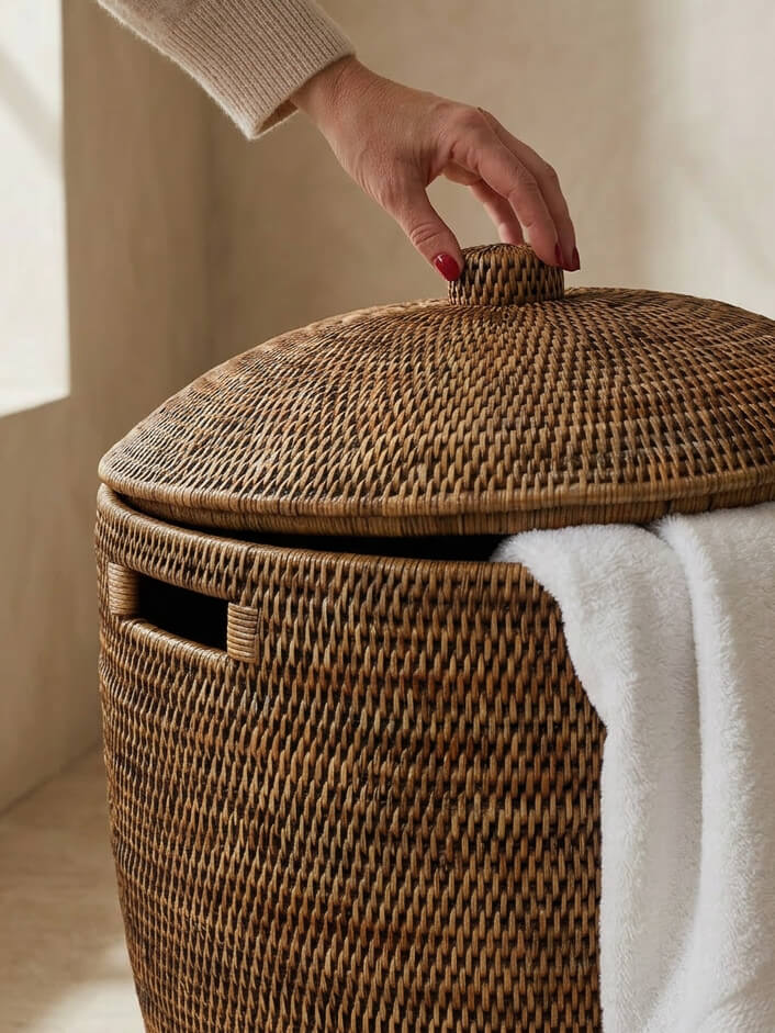 Jarra Rattan Laundry Basket - Antique Brown