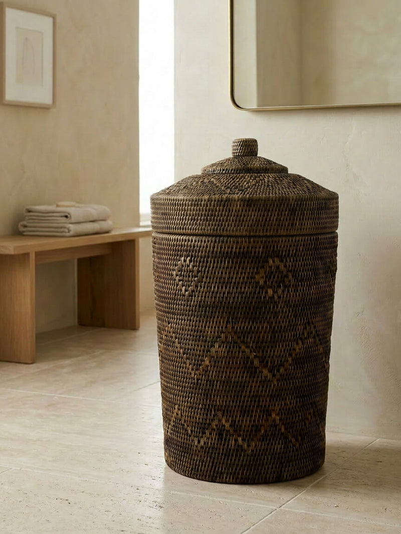 Lavan Rattan Laundry Basket - Antique Brown