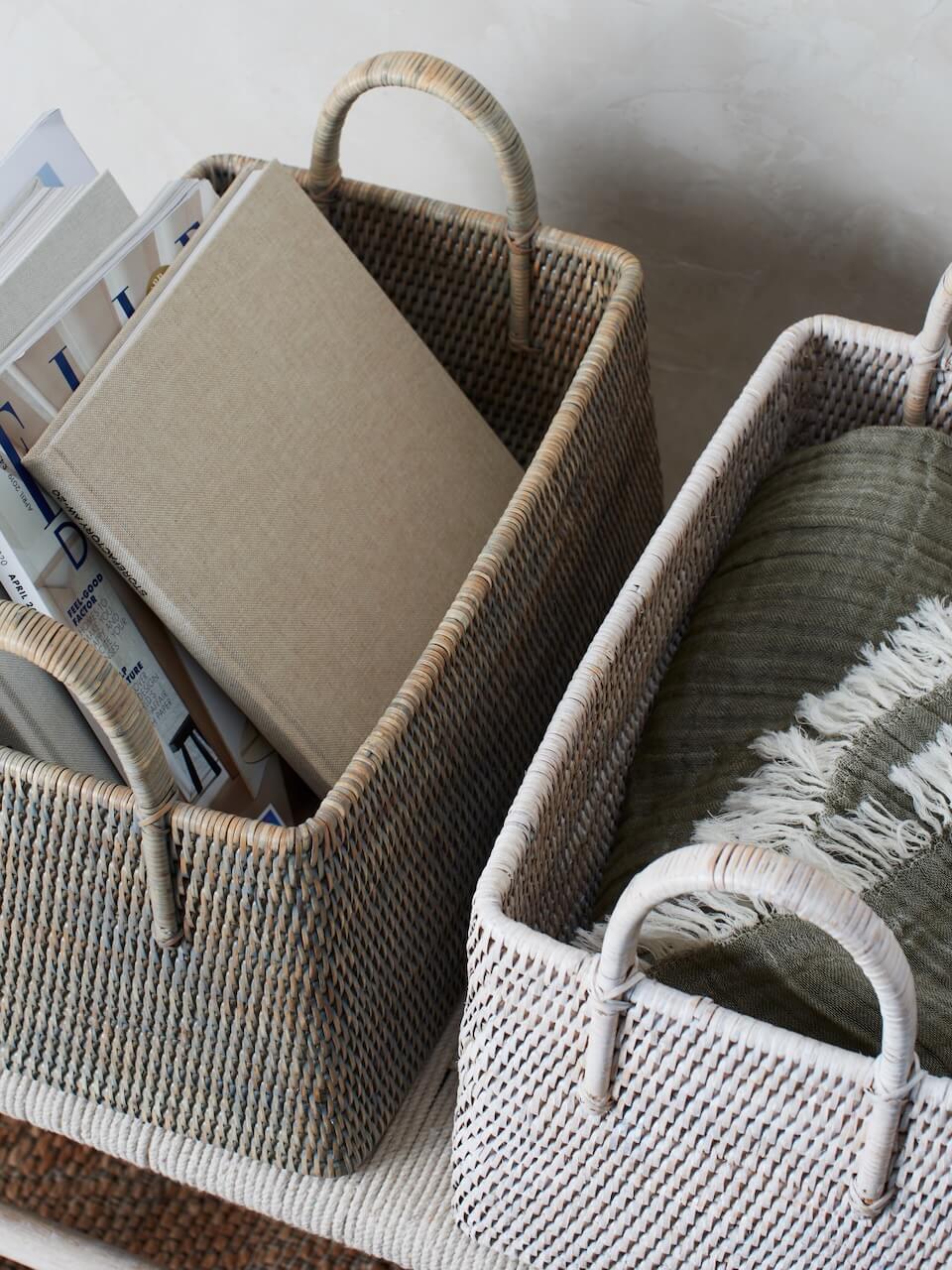 Elgin Rattan Magazine Basket - Grey