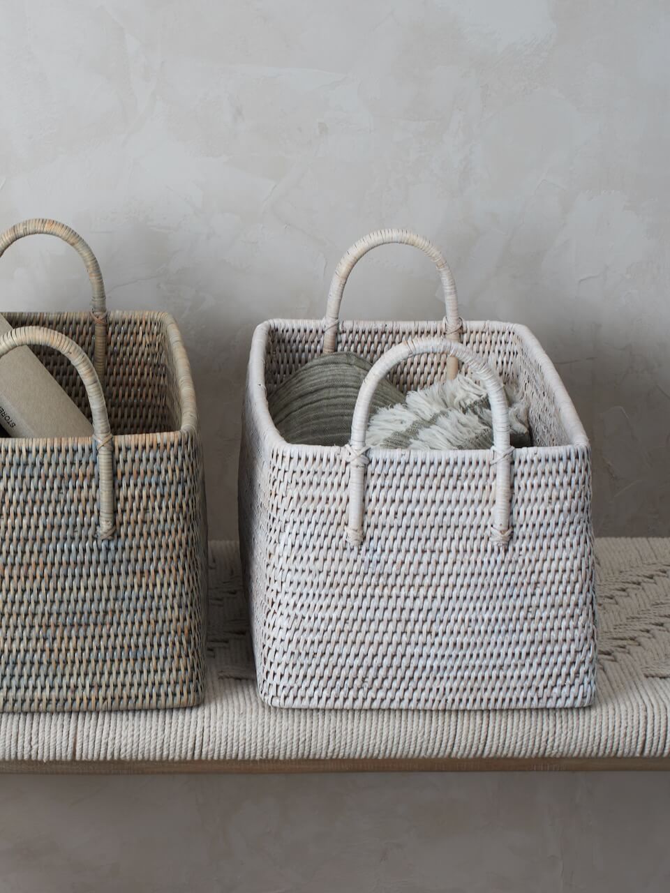 Elgin Rattan Magazine Basket - White