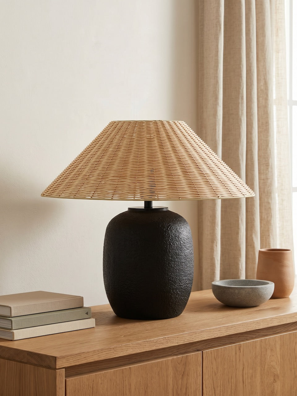 Ligero Ceramic Table Lamp with Rattan Shade