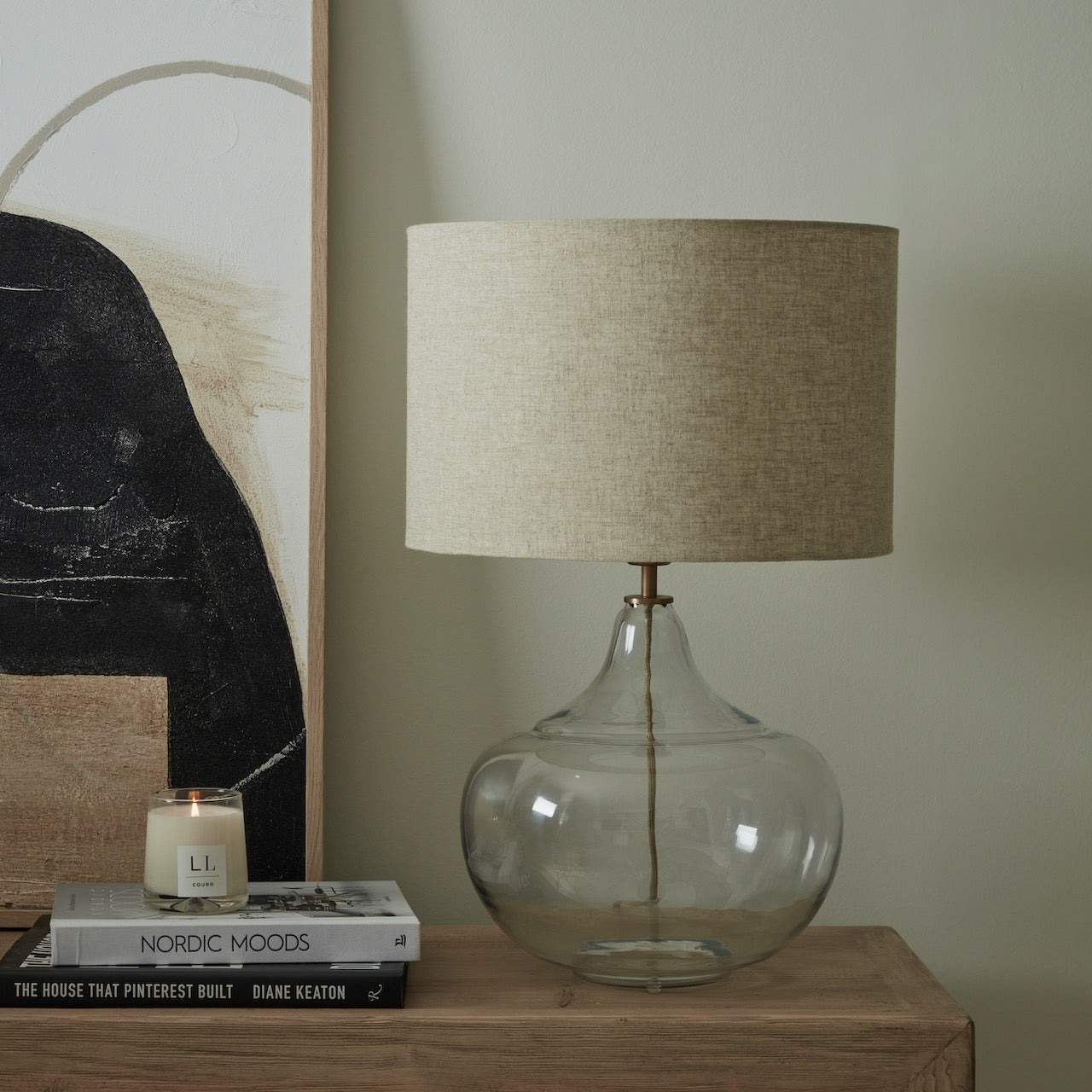 Luz Glass Table Lamp with Natural Shade