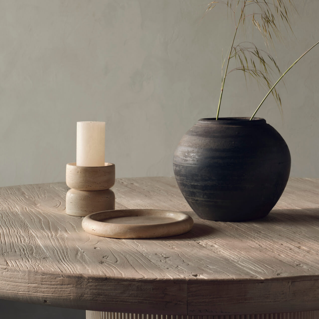 Hythe Travertine Pillar Candle Holder