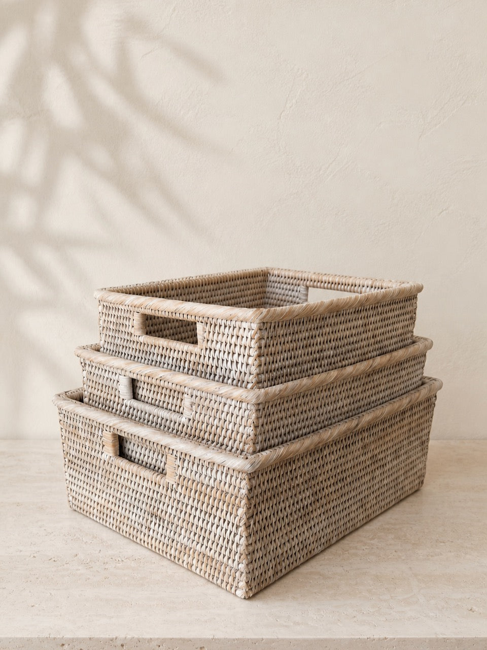 Rowan Rattan Shelf Baskets Set of 3 - White