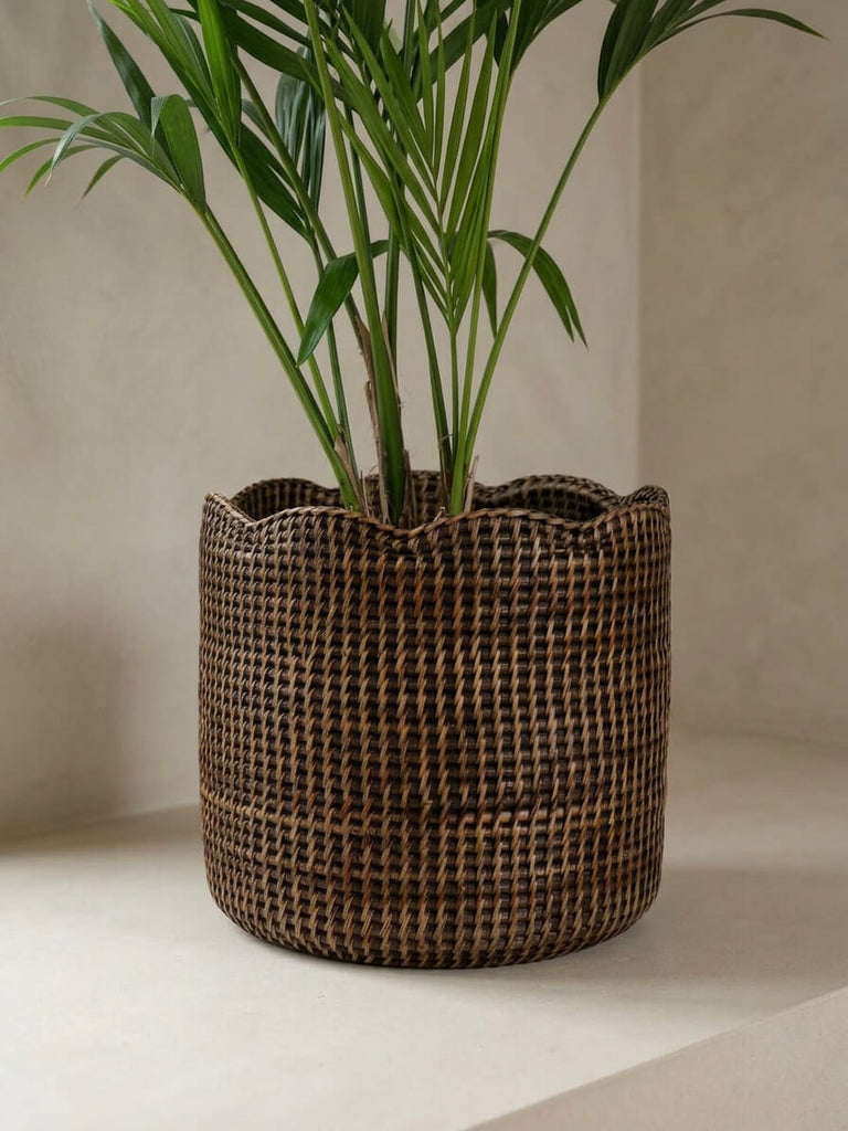 Skye Rattan Scallop Edge Planter - Antique Brown - Small