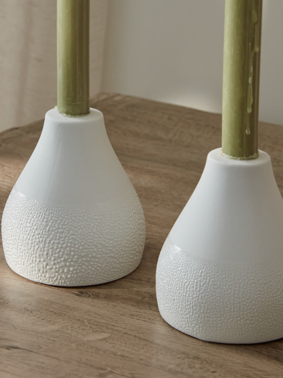 Set of 2 Textured White Candle Holder Short