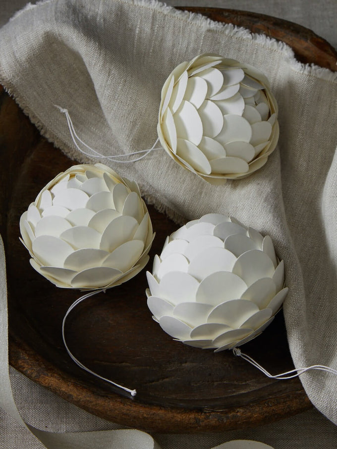 Antique White Layered Paper Baubles - Set of 3