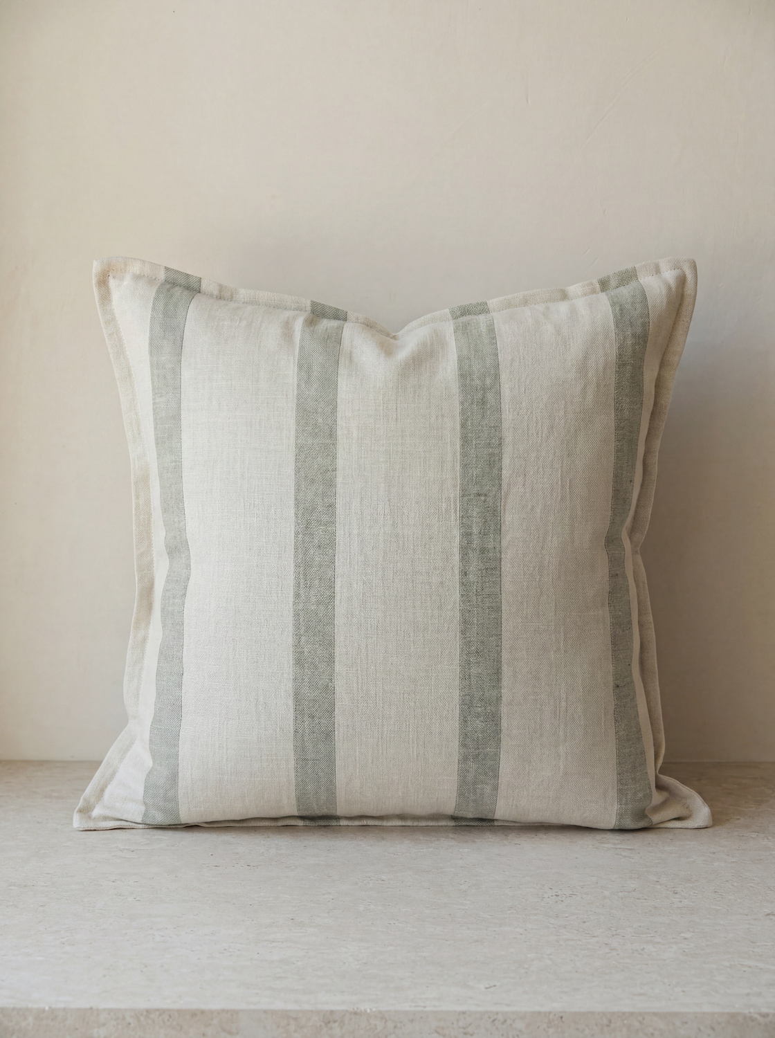 Sage Green Stripe Cotton Linen Cushion Cover